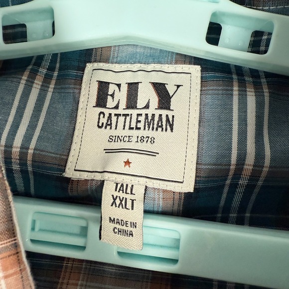 Ely Cattleman Shirt Mens 2XLT Tall Blue Pearl Snap Western Cowboy Sawtooth Plaid - Picture 5 of 9